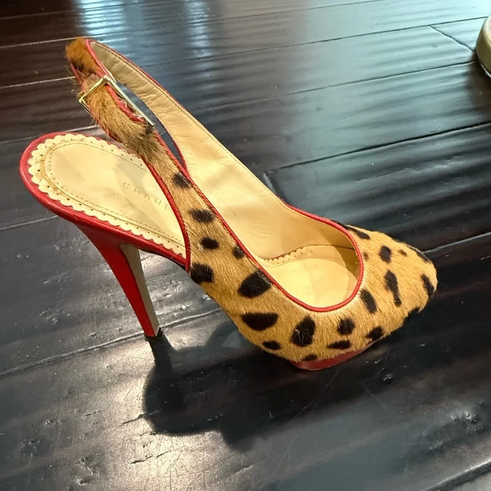Rare Charlotte Olympia vintage pony hair /leopard print platform slingbacks